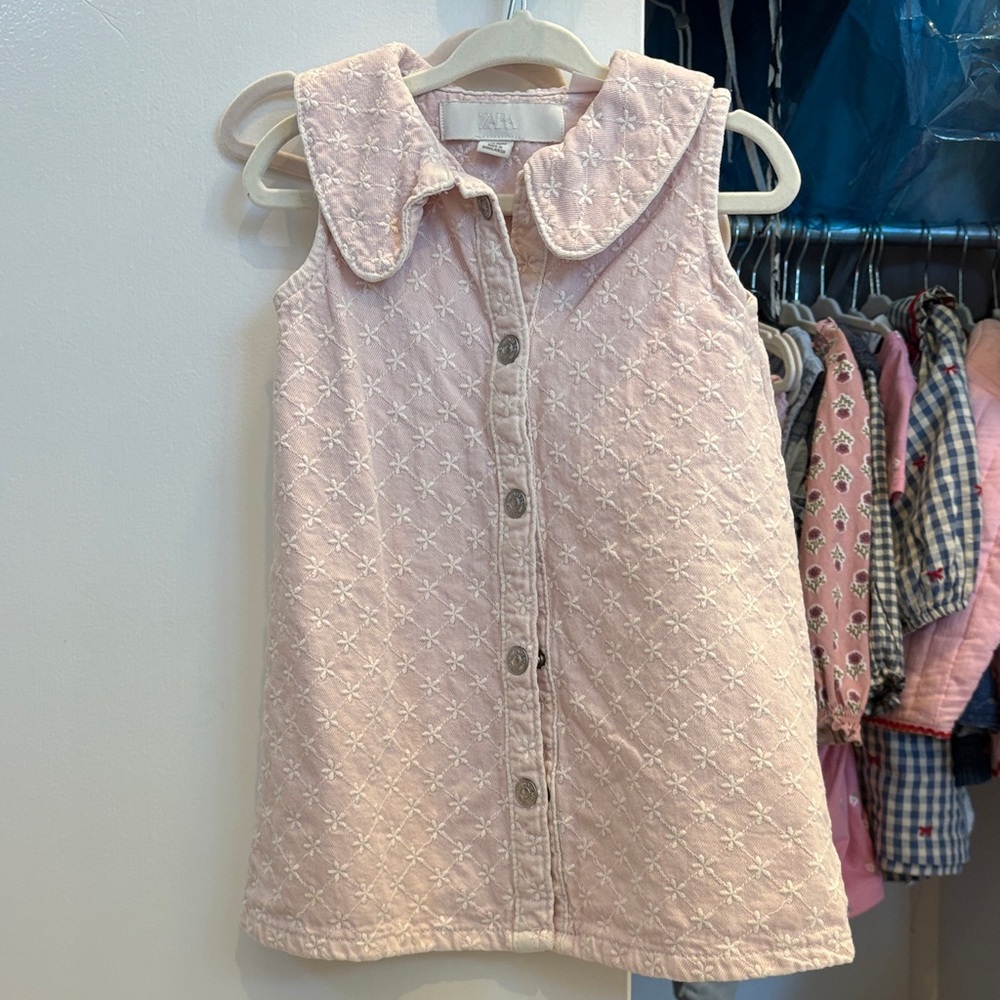 Pink Quilted Sleeveless Button Front Dress with Peter Pan Collar